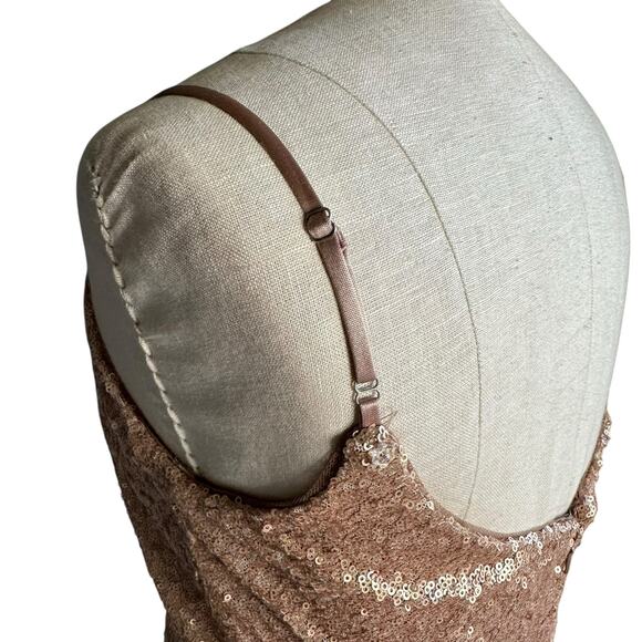 REVELRY Matte Rose Gold Sequin Maxi Gown Dress Women's Size 2 Glam Sparkly - Picture 5 of 11